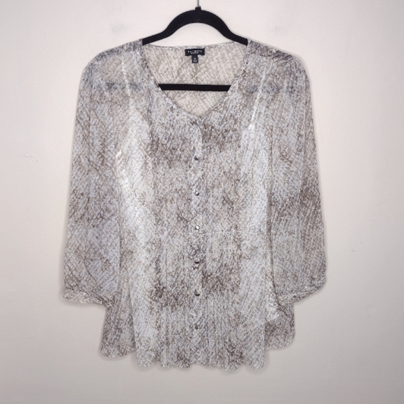 Talbots Snakeskin Print Sheer Blouse With Tank Top Size 12 Twinset Party Holiday - Picture 2 of 9